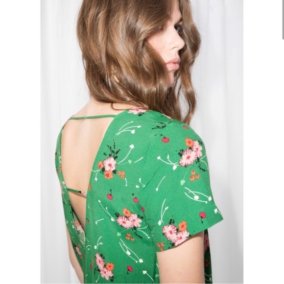 & Other Stories Green Floral V-Back Top - Picture 2 of 4